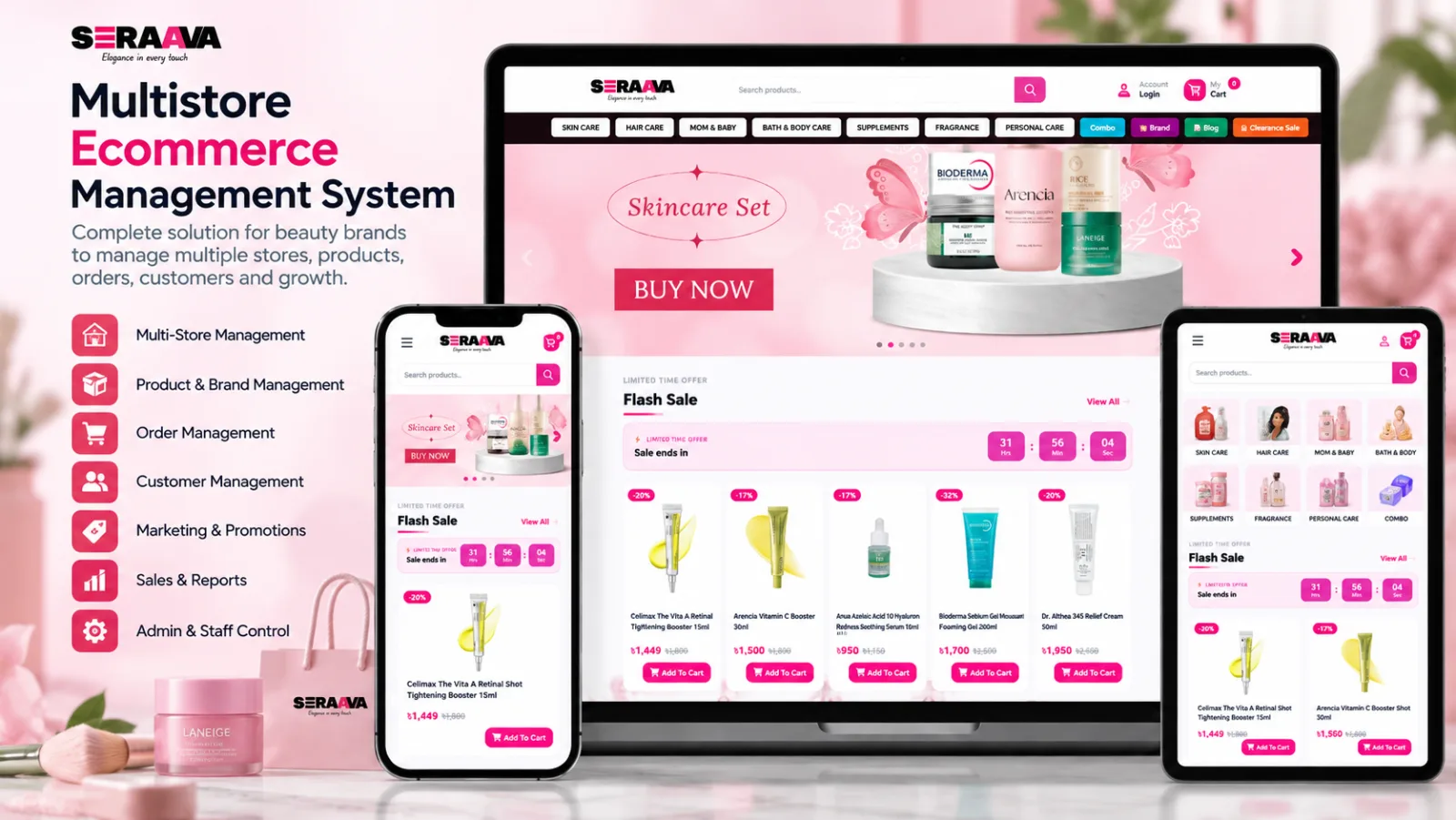 Launch & Grow Your Cosmetic eCommerce Store – The Ultimate Beauty Shopping Experience - multistore ecommerce management system software dashboard